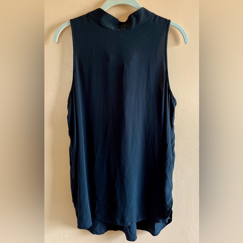 Tibi Navy Sleeveless Mock Neck Tank Top
